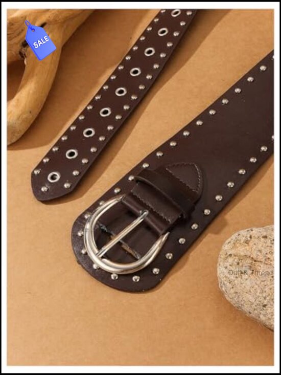 Punk PU Leather Studded Belt - Vintage Rave Cowgirl Waist Belt